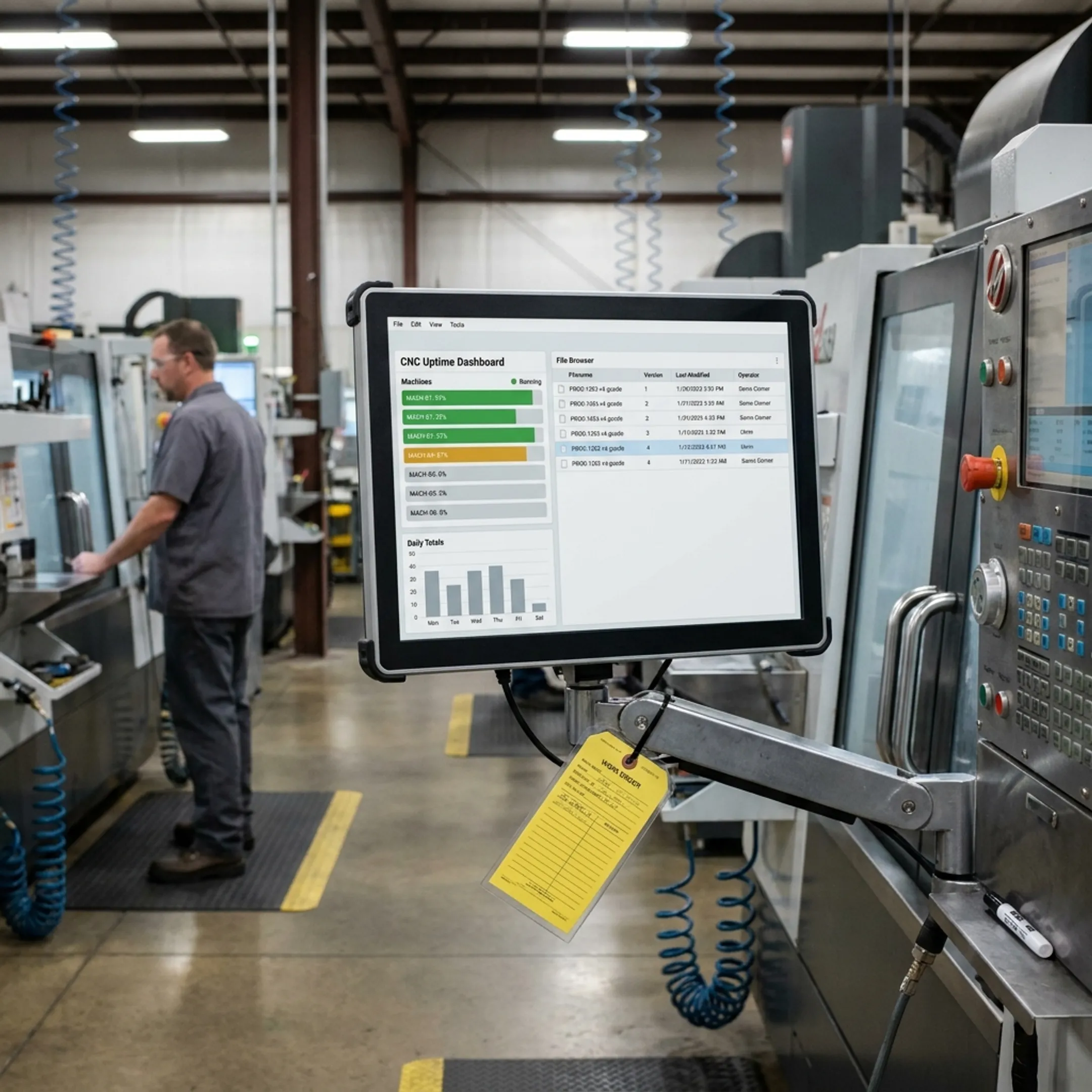 CNC machine monitoring system interface displaying real-time program delivery and status