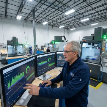 Machine monitoring software dashboard displaying real-time CNC machine data on a shop floor
