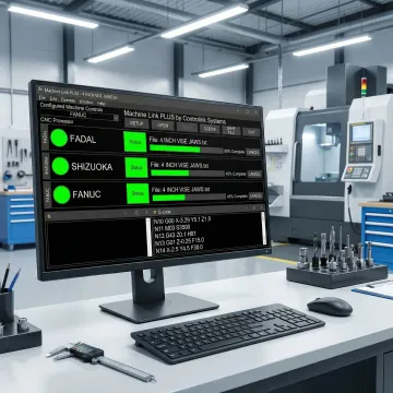 DNC software dashboard managing multiple CNC machine file transfers simultaneously