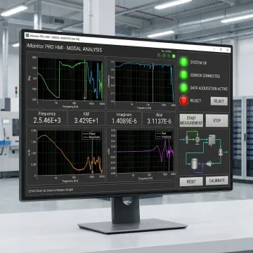Custom HMI software interface displayed on an industrial monitor connected to manufacturing equipment
