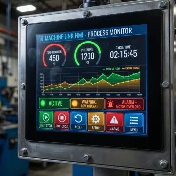 Custom HMI control panel interface displayed on an industrial monitor in a production facility