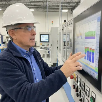 Process control engineer monitoring industrial manufacturing systems on a control panel