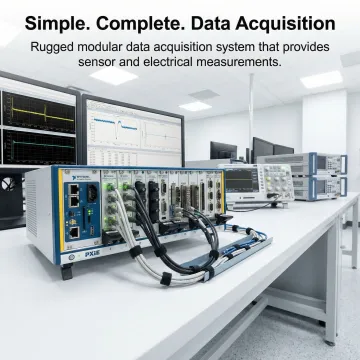 PXIe test and measurement modules installed in a rack chassis for industrial automation