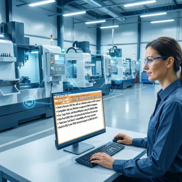 Engineer managing CNC programs from a central workstation connected to multiple machine tools