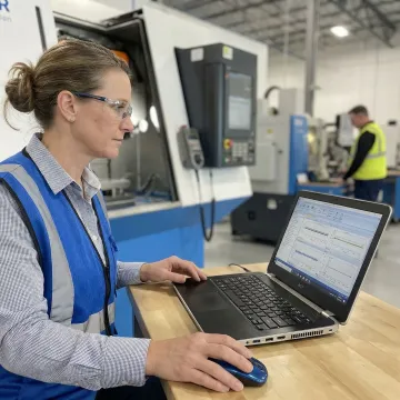 Engineer configuring industrial automation software on a manufacturing plant control terminal