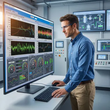 Engineer analyzing live machine process data