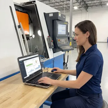 Engineer reviewing machine monitoring data