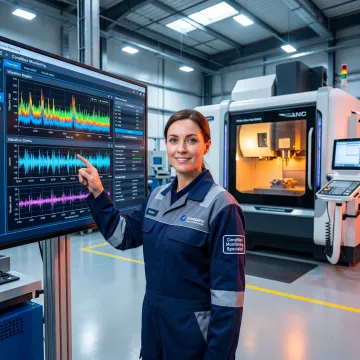 Technician analyzing live machine condition data