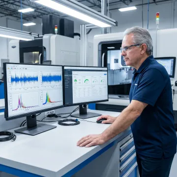 Engineer reviewing machine condition monitoring data