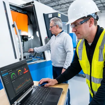 Engineer reviewing live production monitoring software