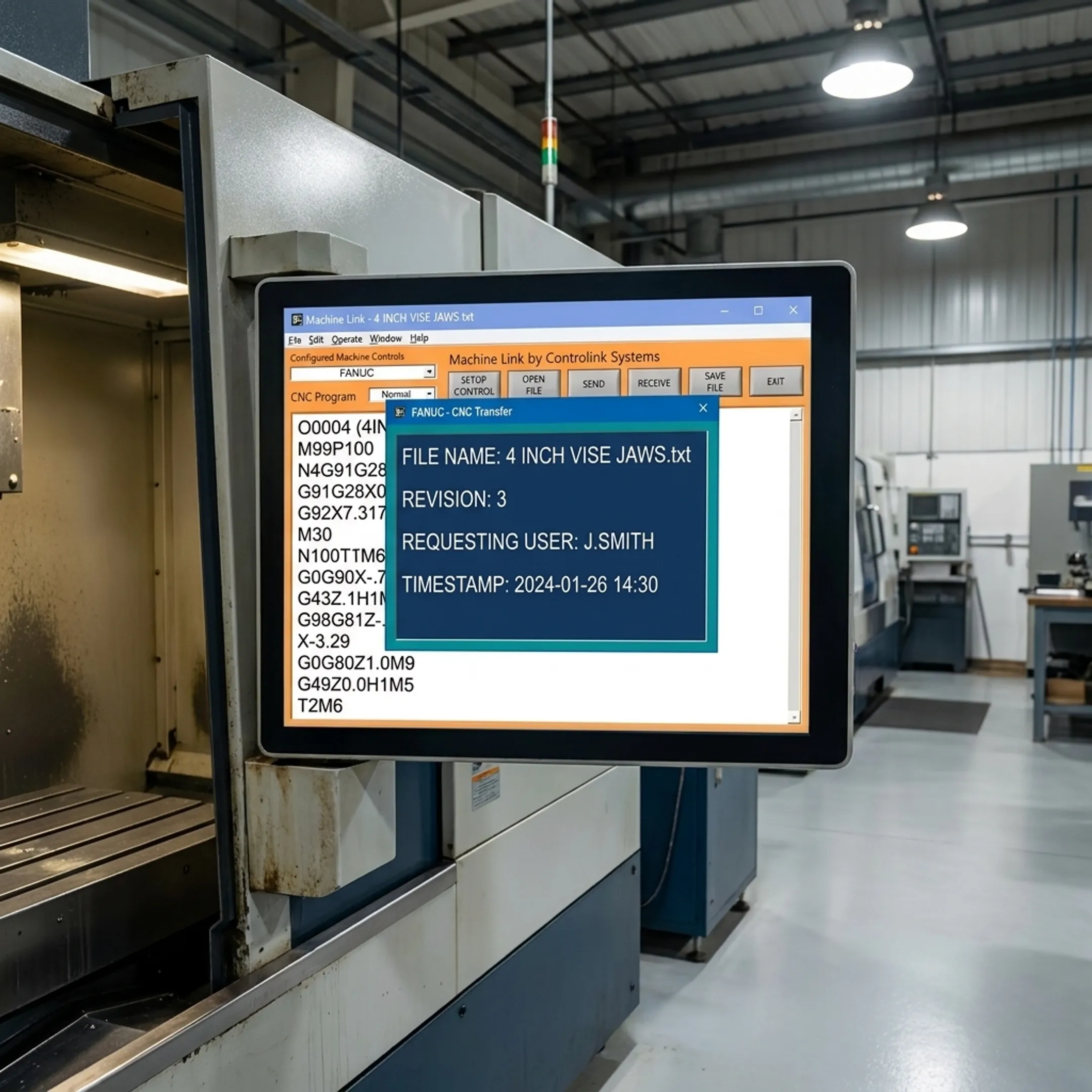 CNC machinist using machine tool control interface on the manufacturing shop floor
