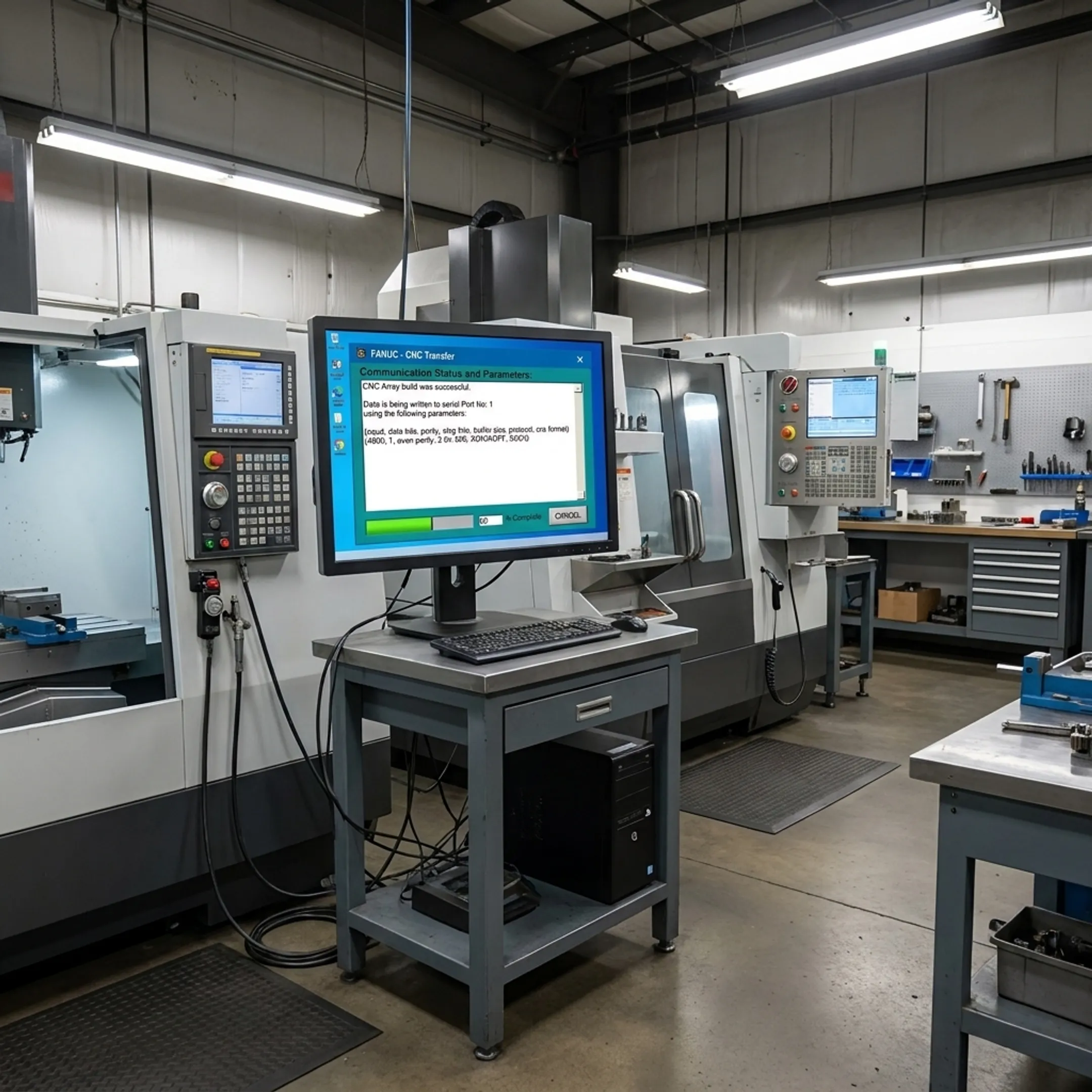 Controlled DNC communication workstation managing CNC machines