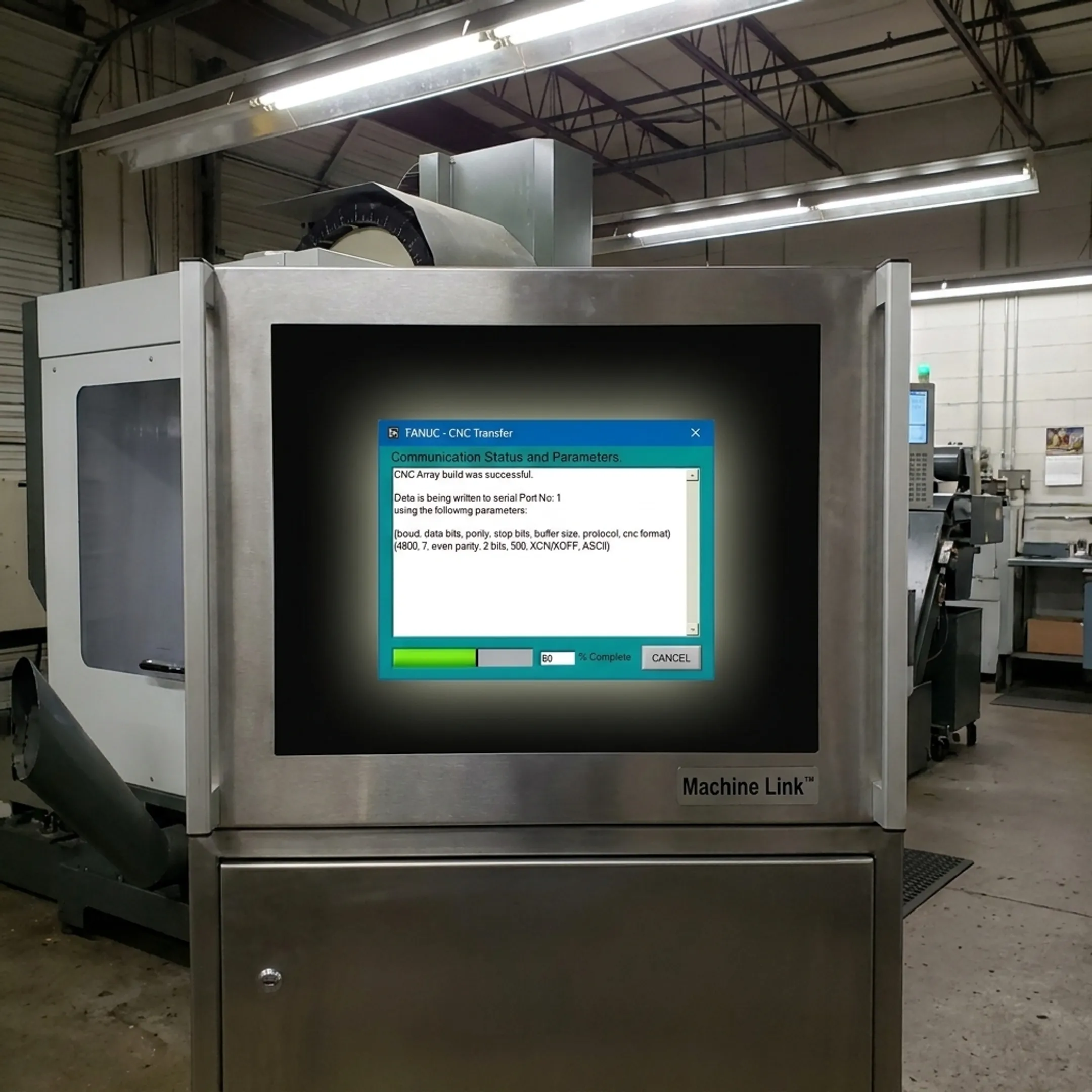 Secure CNC serial communication workflow diagram on shop floor