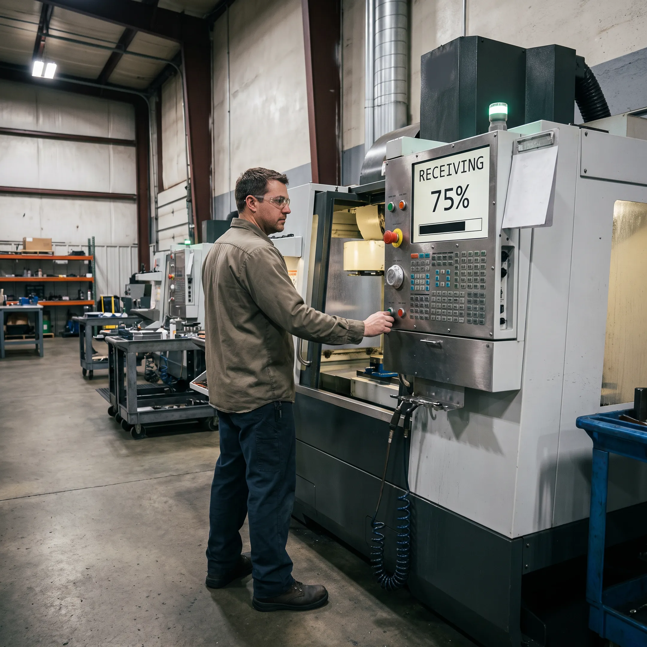 CNC milling machine operating with automated DNC serial connection