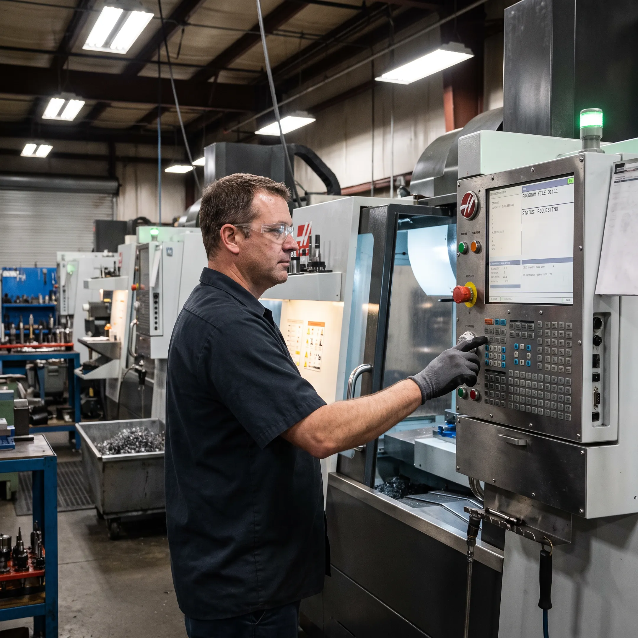 CNC machinist requesting program delivery at machine tool control