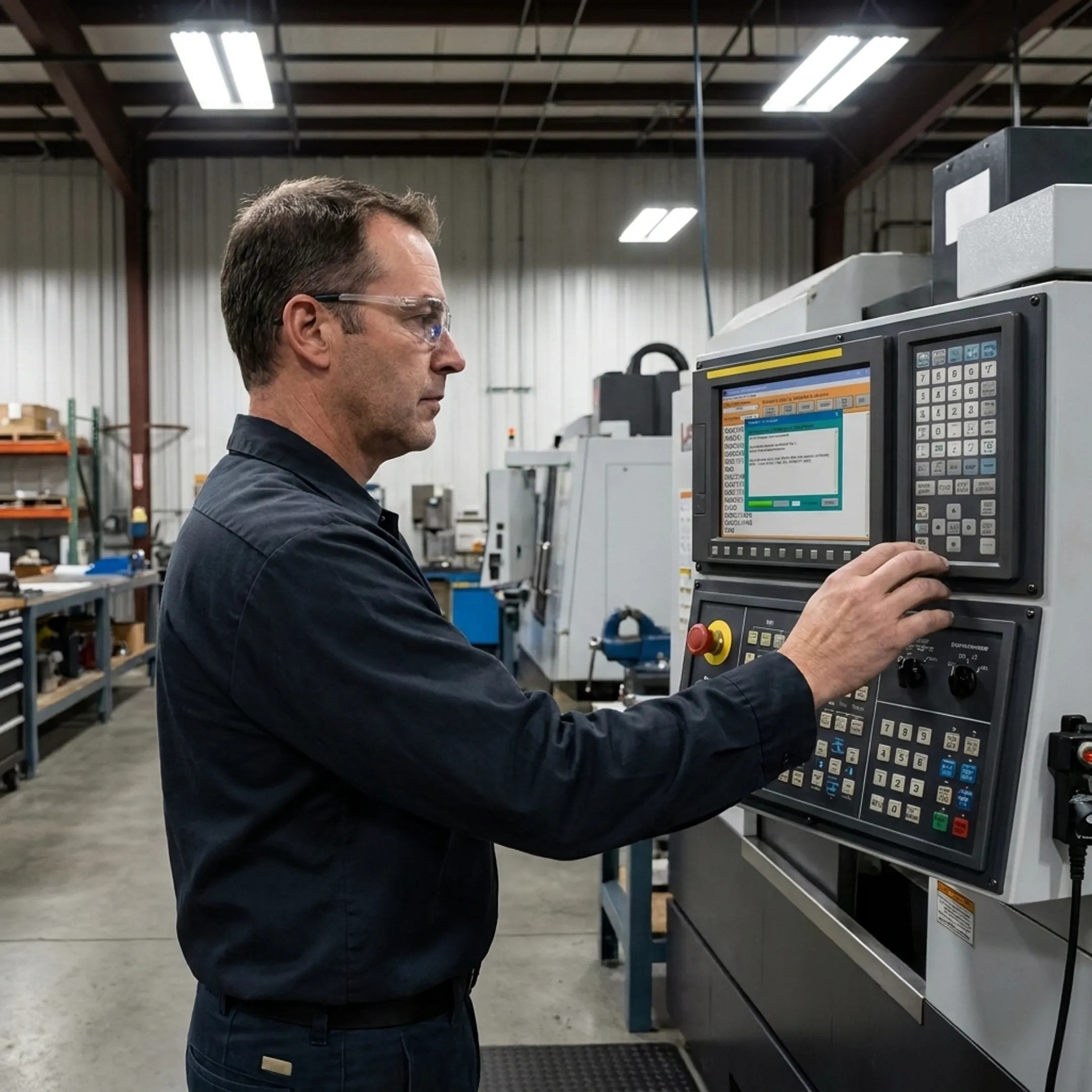 CNC control screen displaying program request sequence