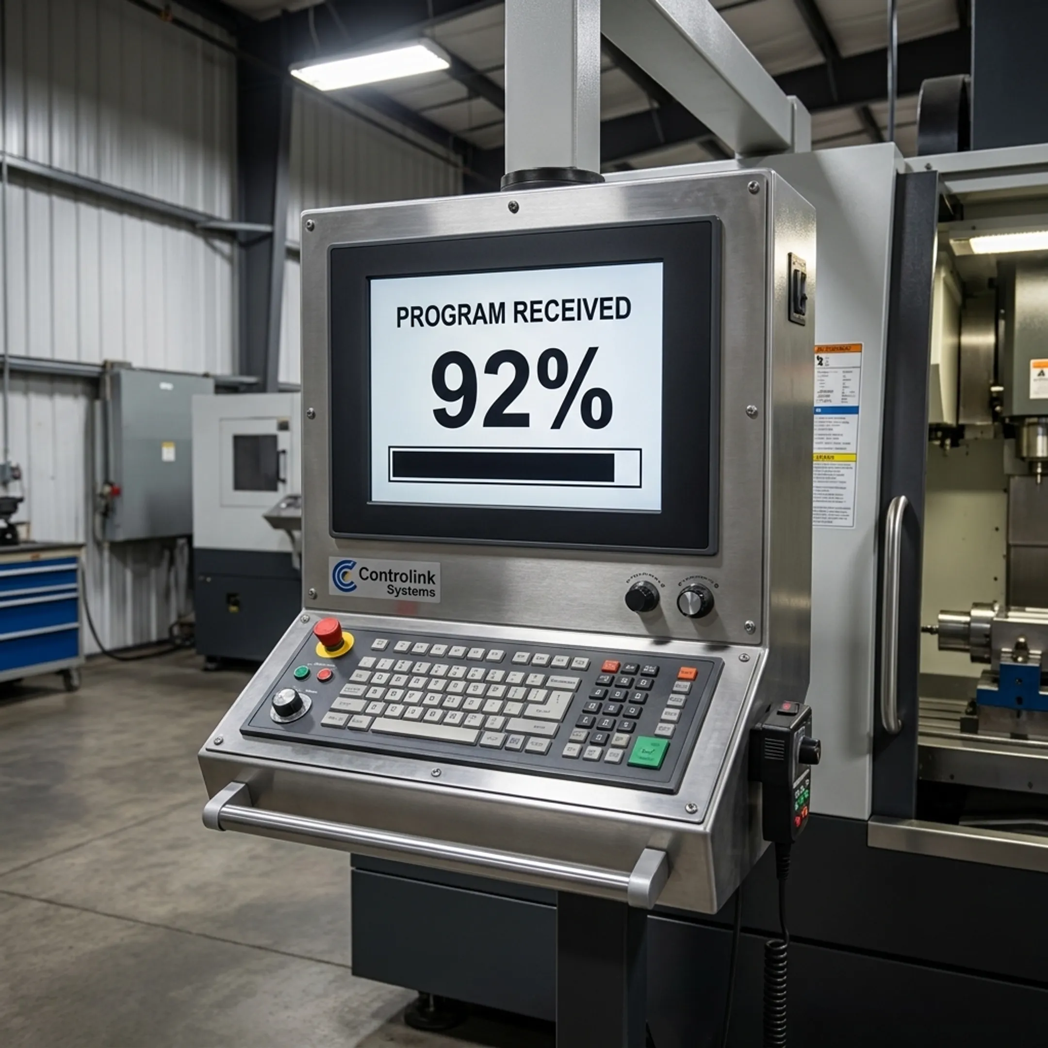 Technician verifying program revision at a CNC milling machine interface