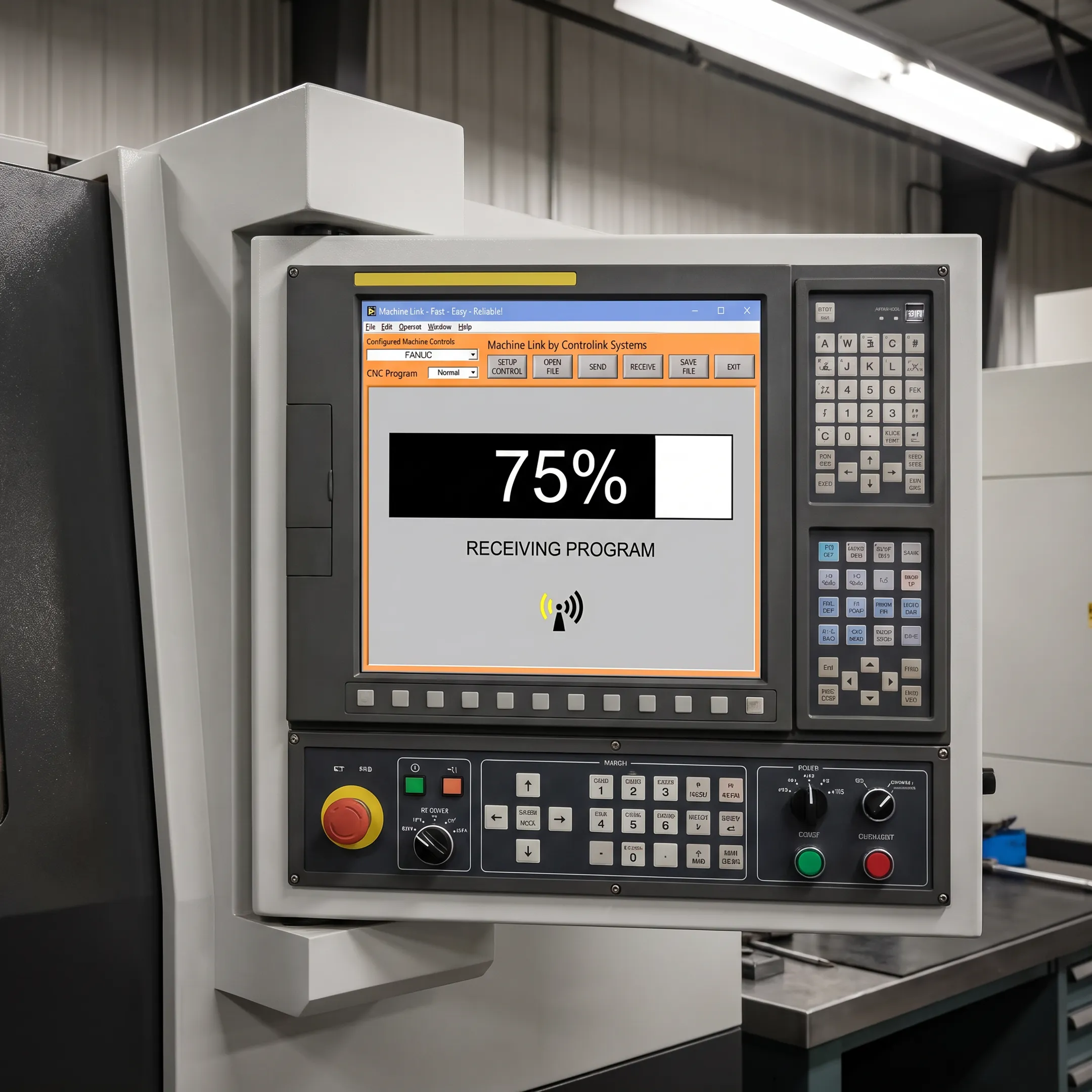 Real-time CNC program delivery and machine uptime monitoring system dashboard