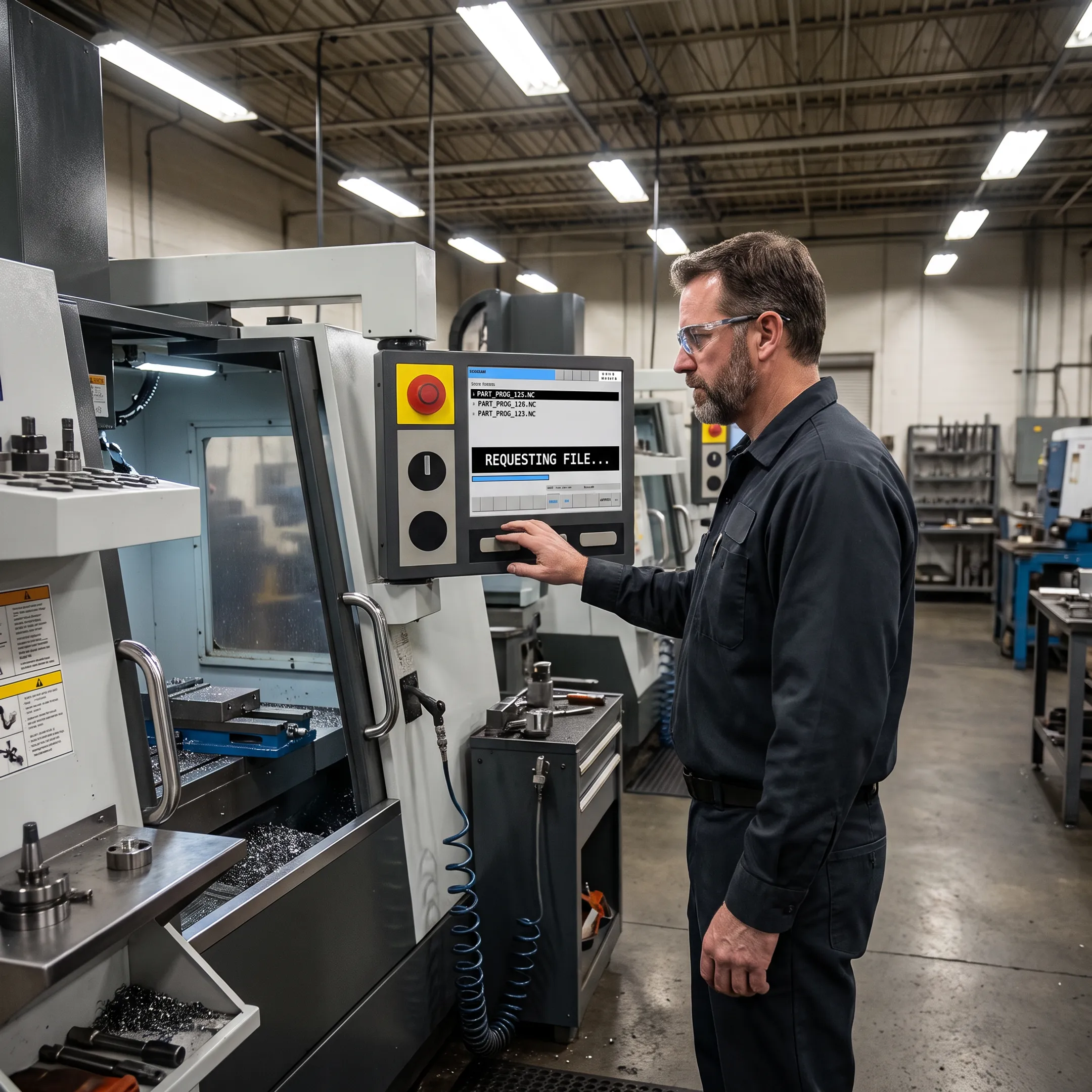 CNC machinist requesting approved program at machine tool control