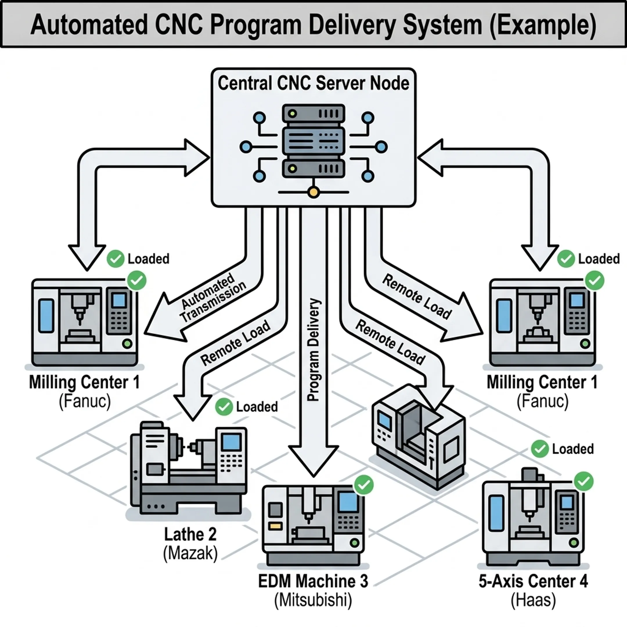 Automated CNC program delivery workflow diagram