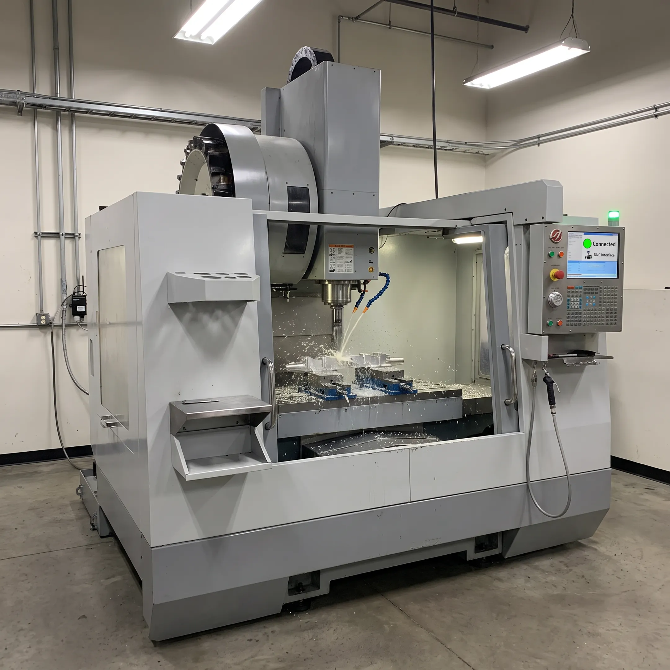 CNC milling machine operating on automated shop floor