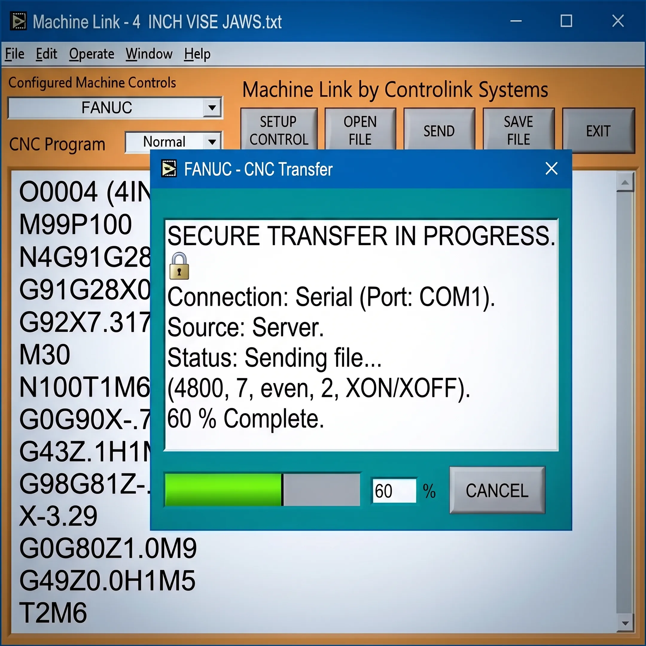 Automated CNC file transfer system communicating directly with shop-floor machine control