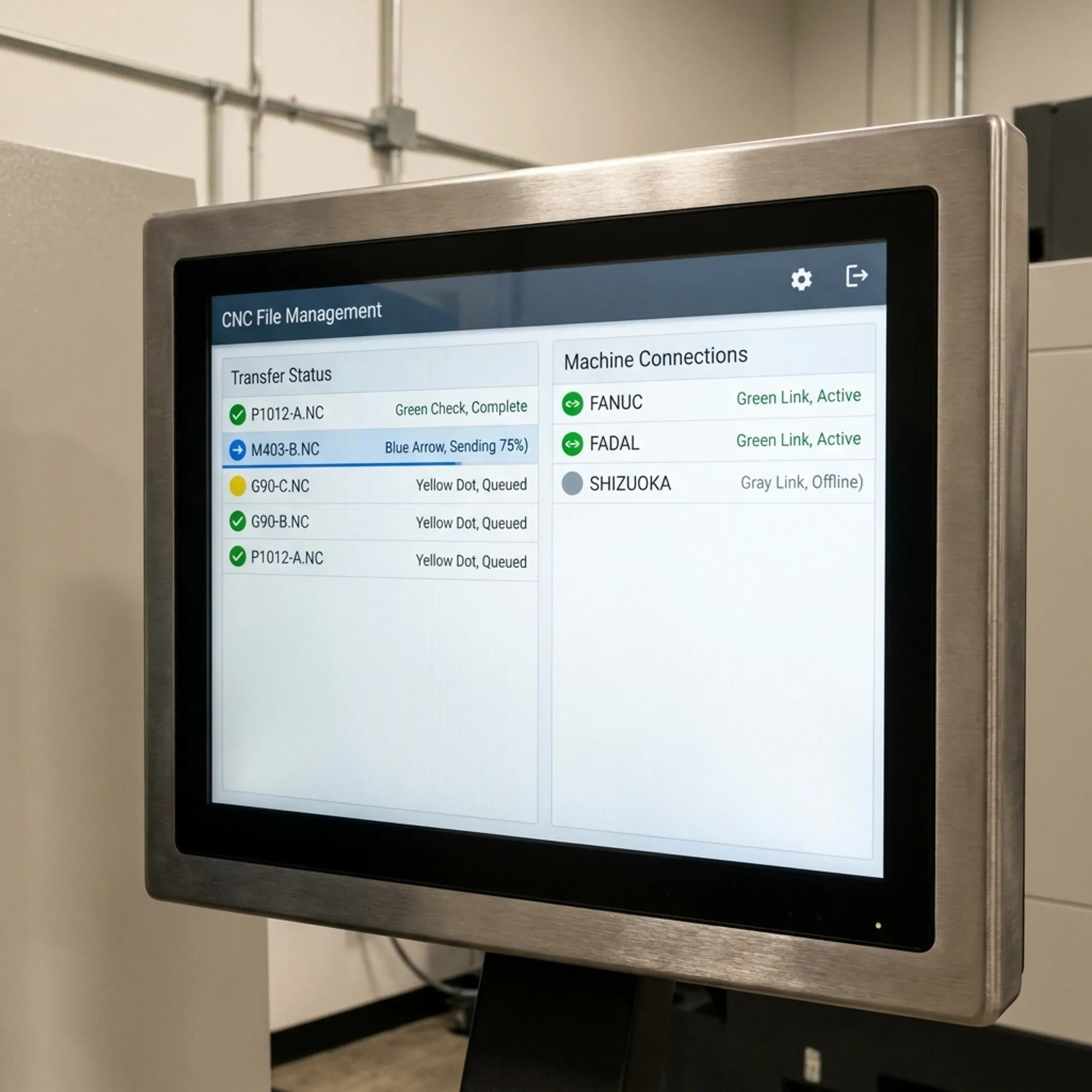 CNC programming and version control software dashboard showing machine connections