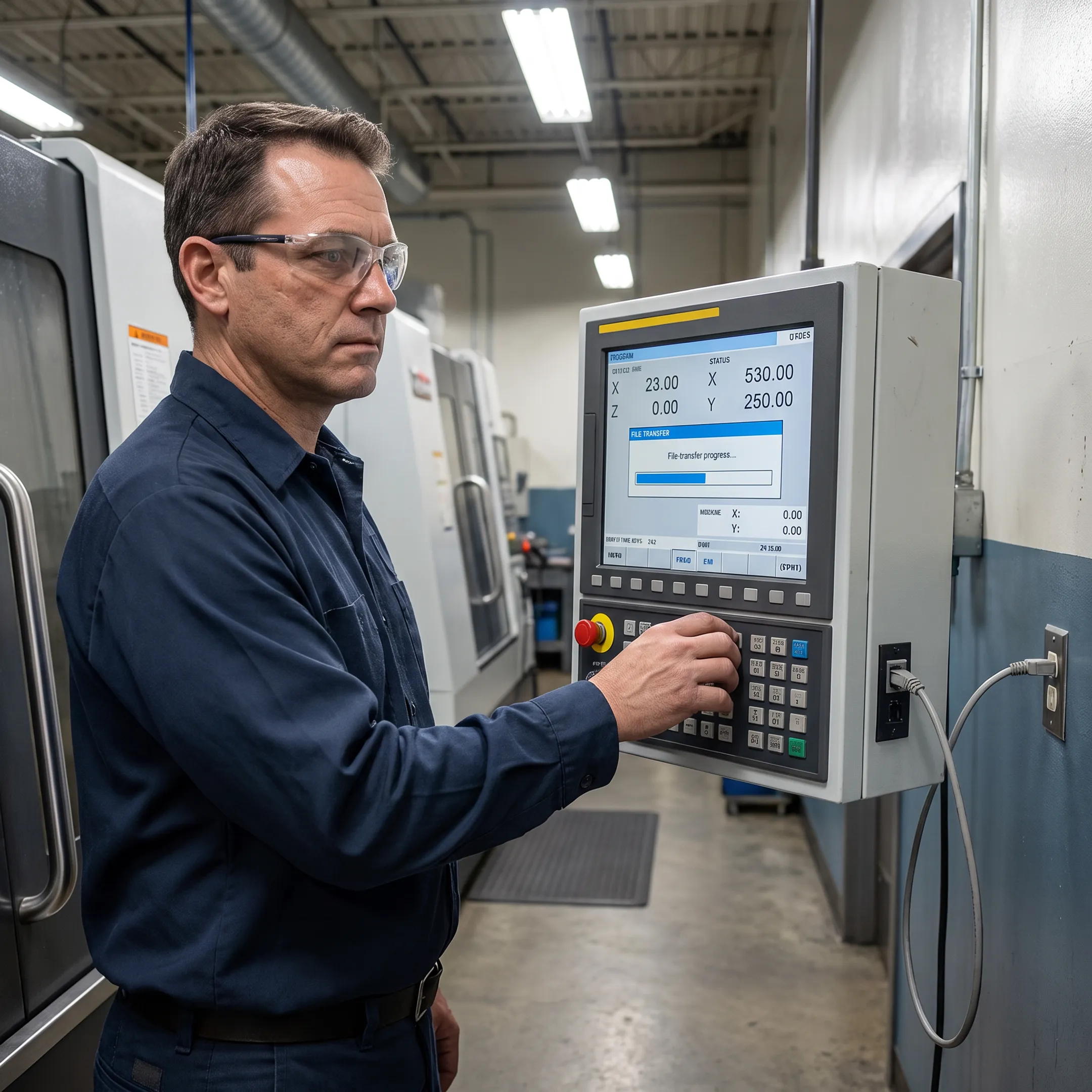 Manufacturing workflow software interface linking engineering to CNC machines