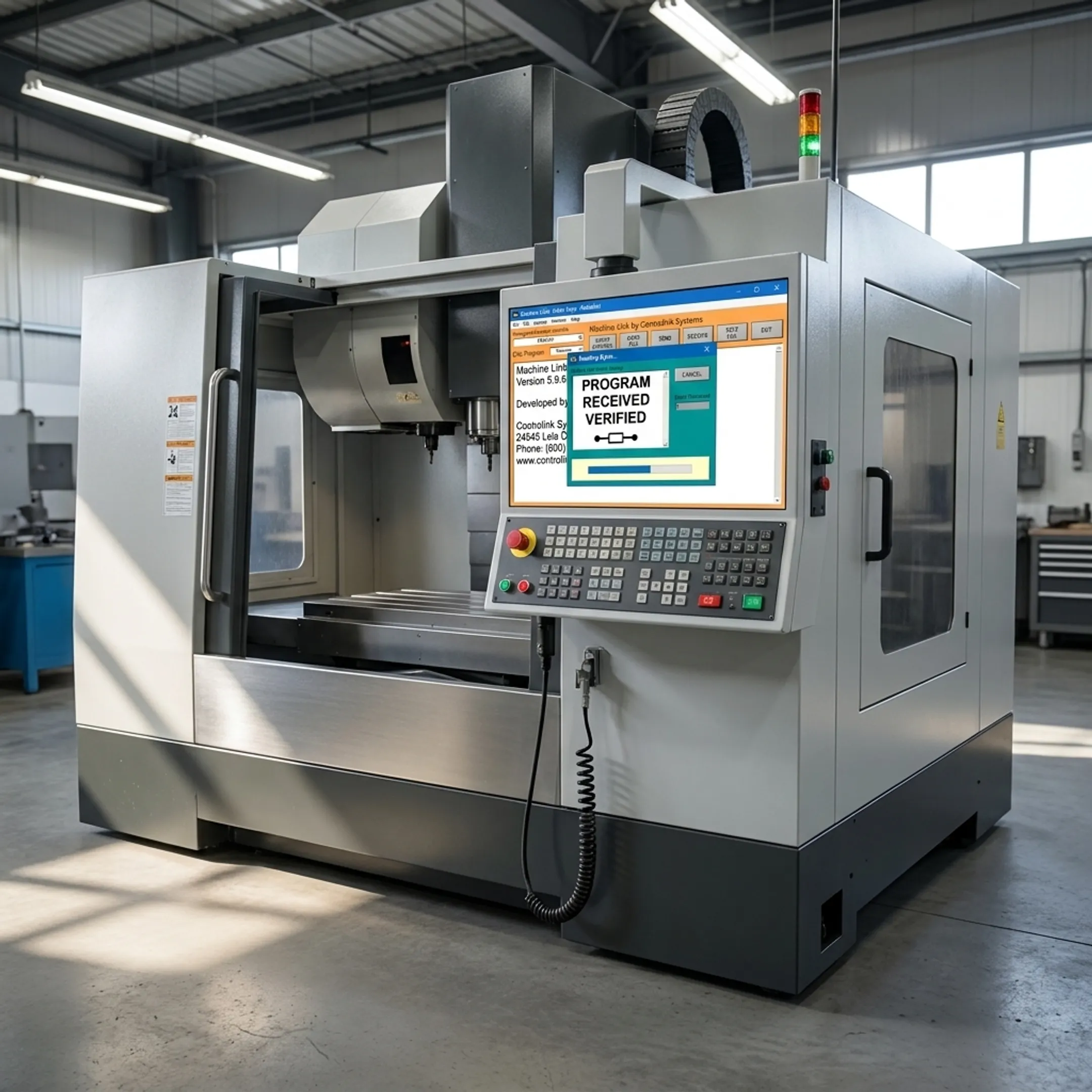 DNC software transmitting approved G-code directly to CNC machine control