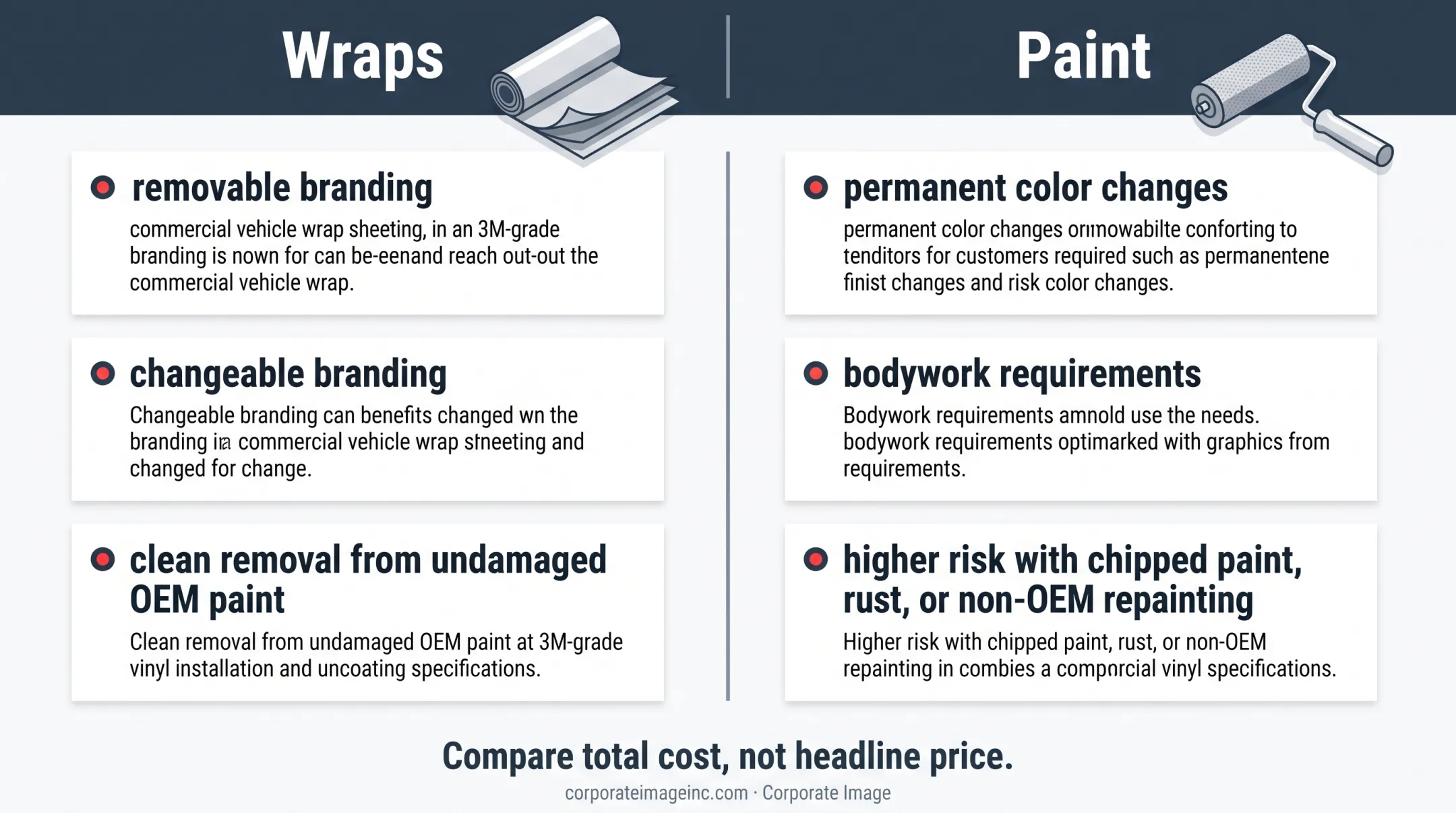 Commercial vehicle wrap versus paint branding comparison infographic