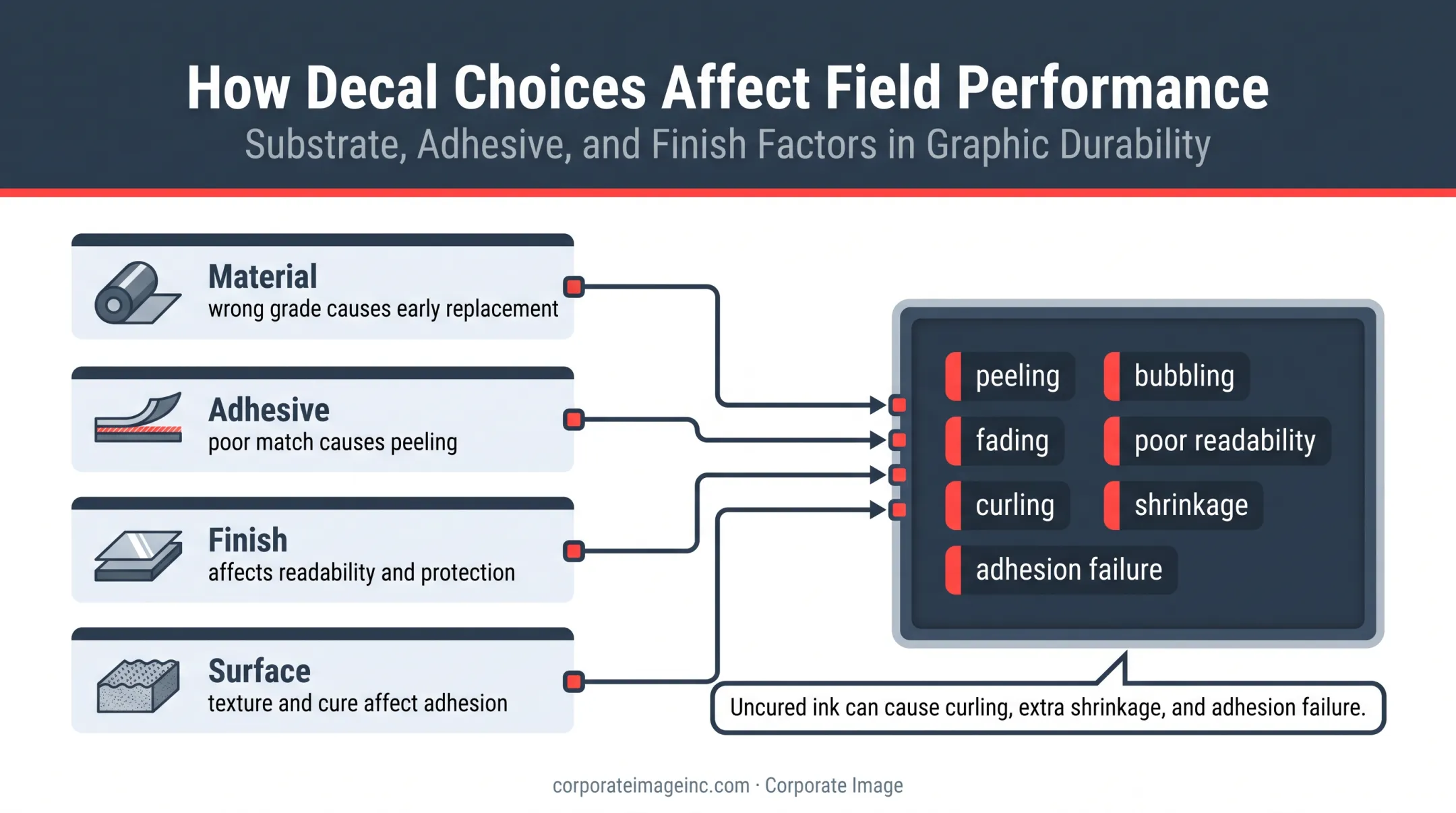 Four decal performance factors and common application failure outcomes