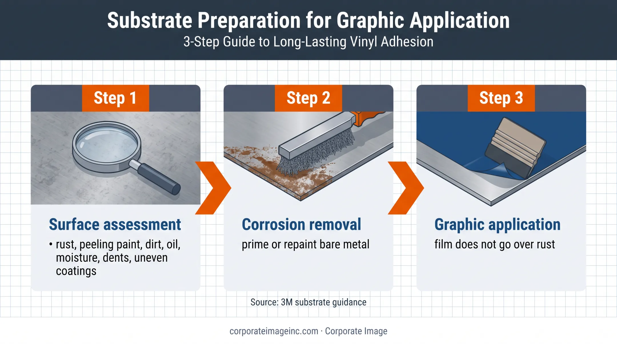 Three-step shipping container sign surface preparation process