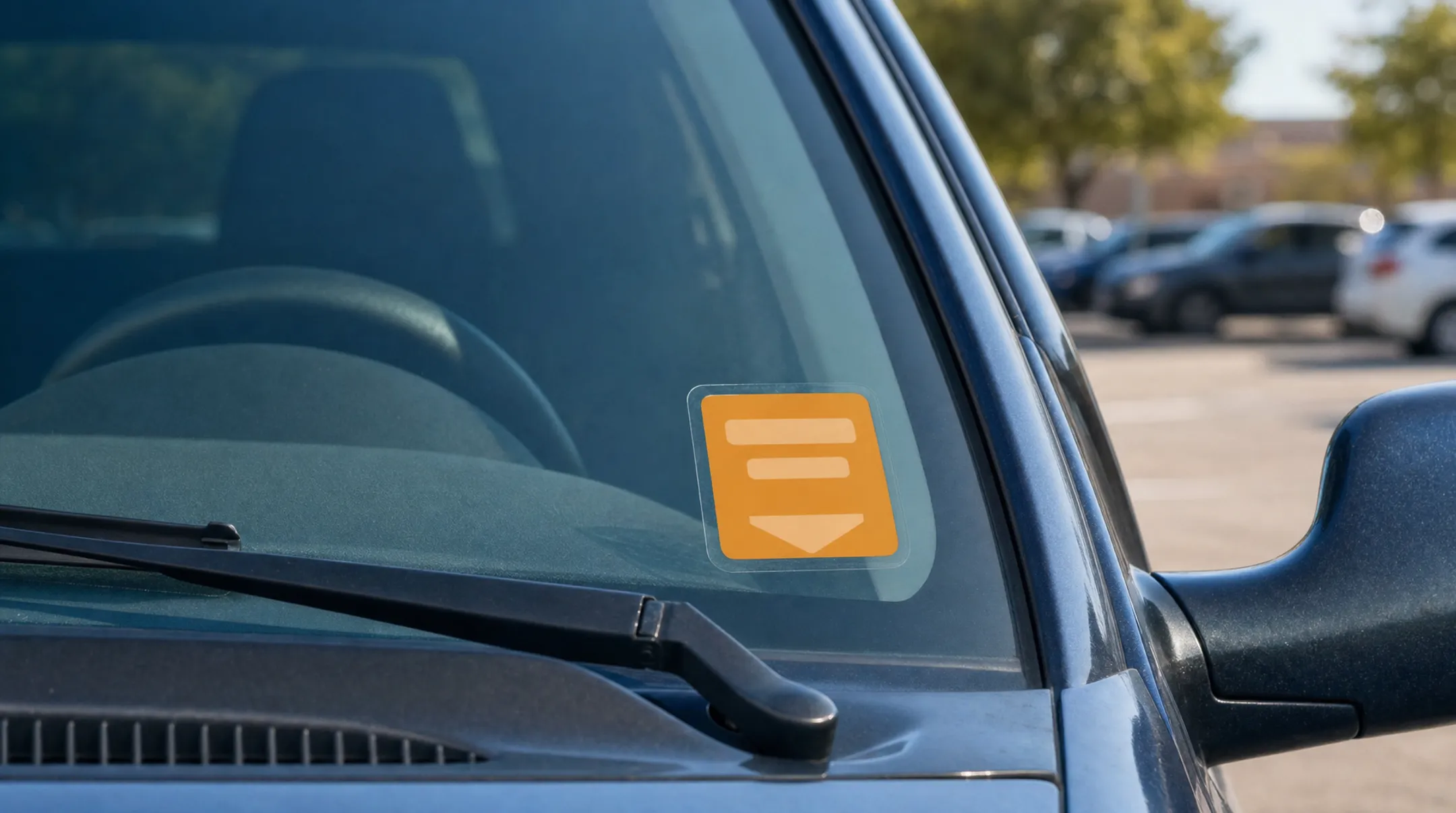 Temporary parking permit decal displayed on vehicle windshield