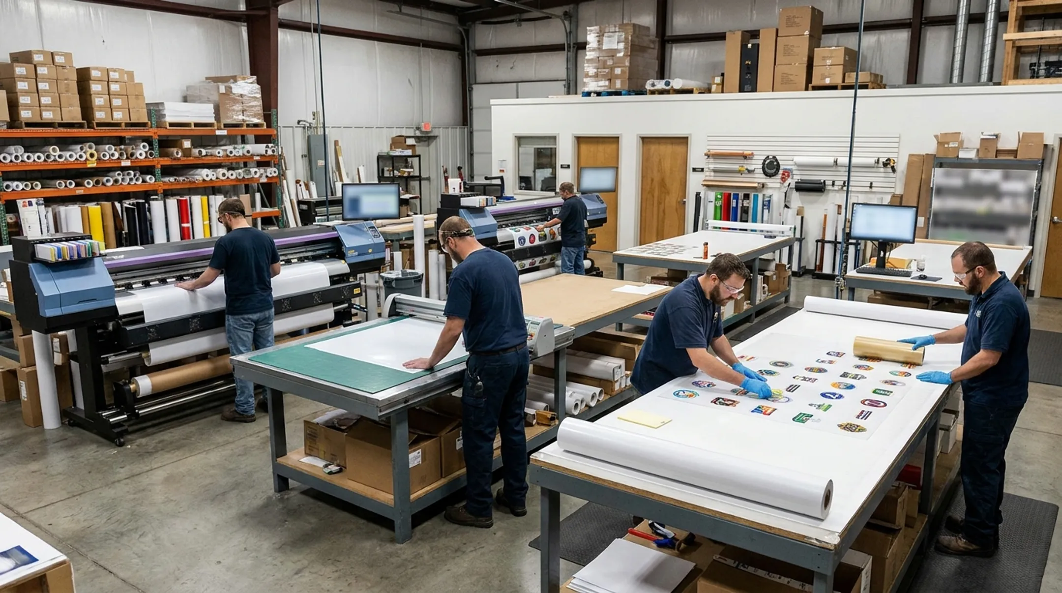 Company production team creating durable custom plastic graphics
