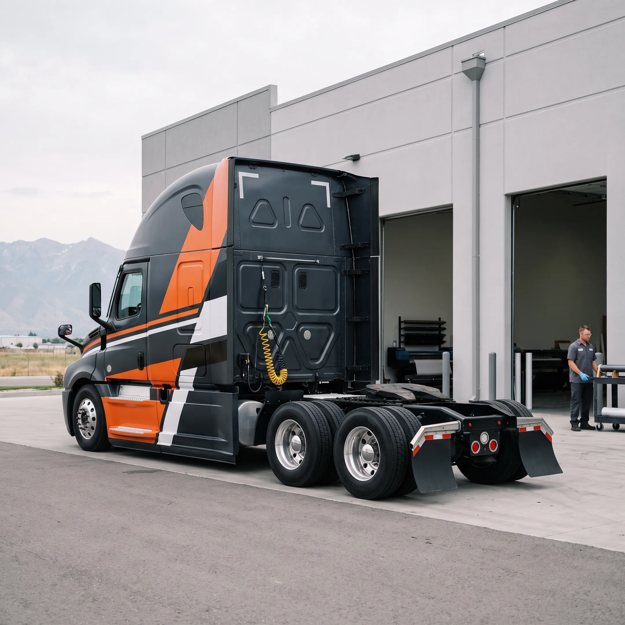 Branded semi truck displaying custom fleet graphics