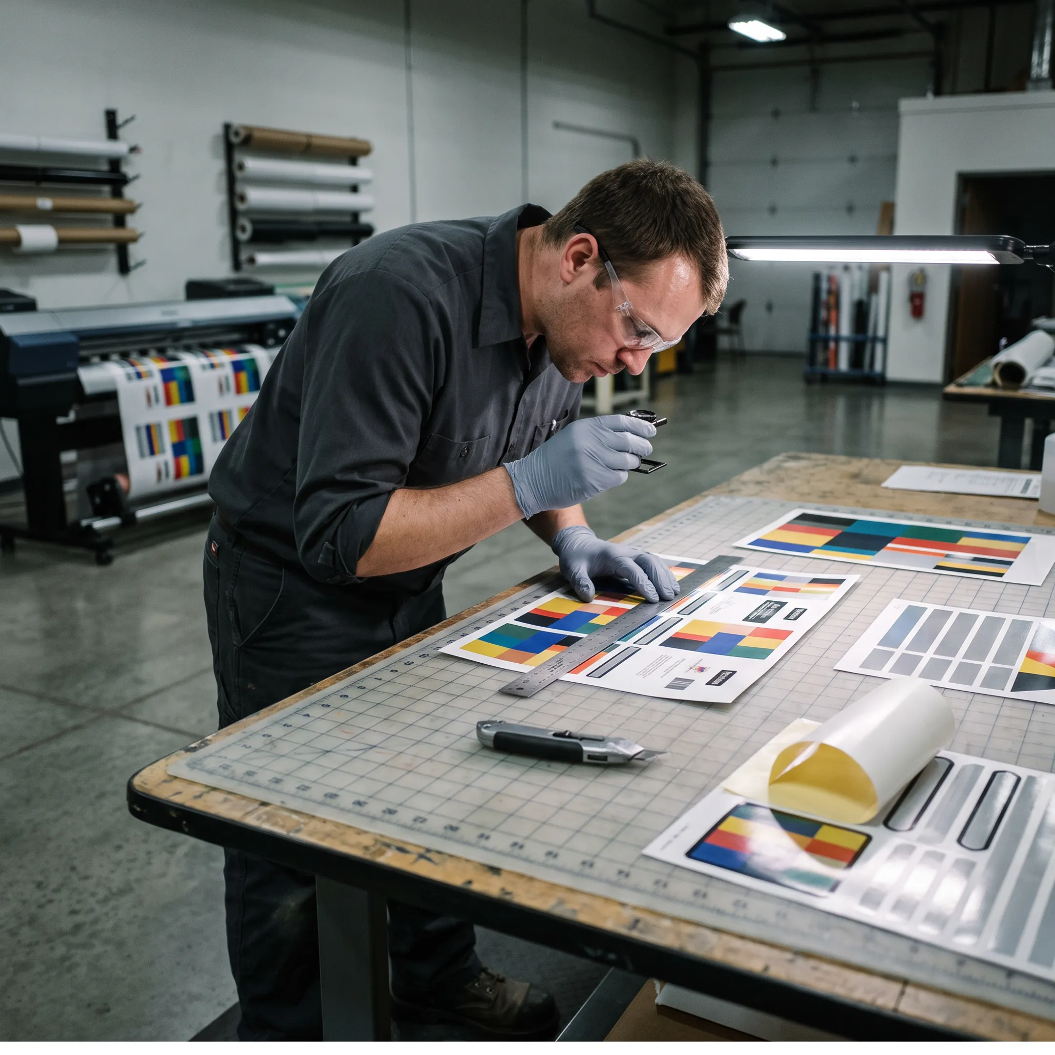 Custom labels being inspected after printing