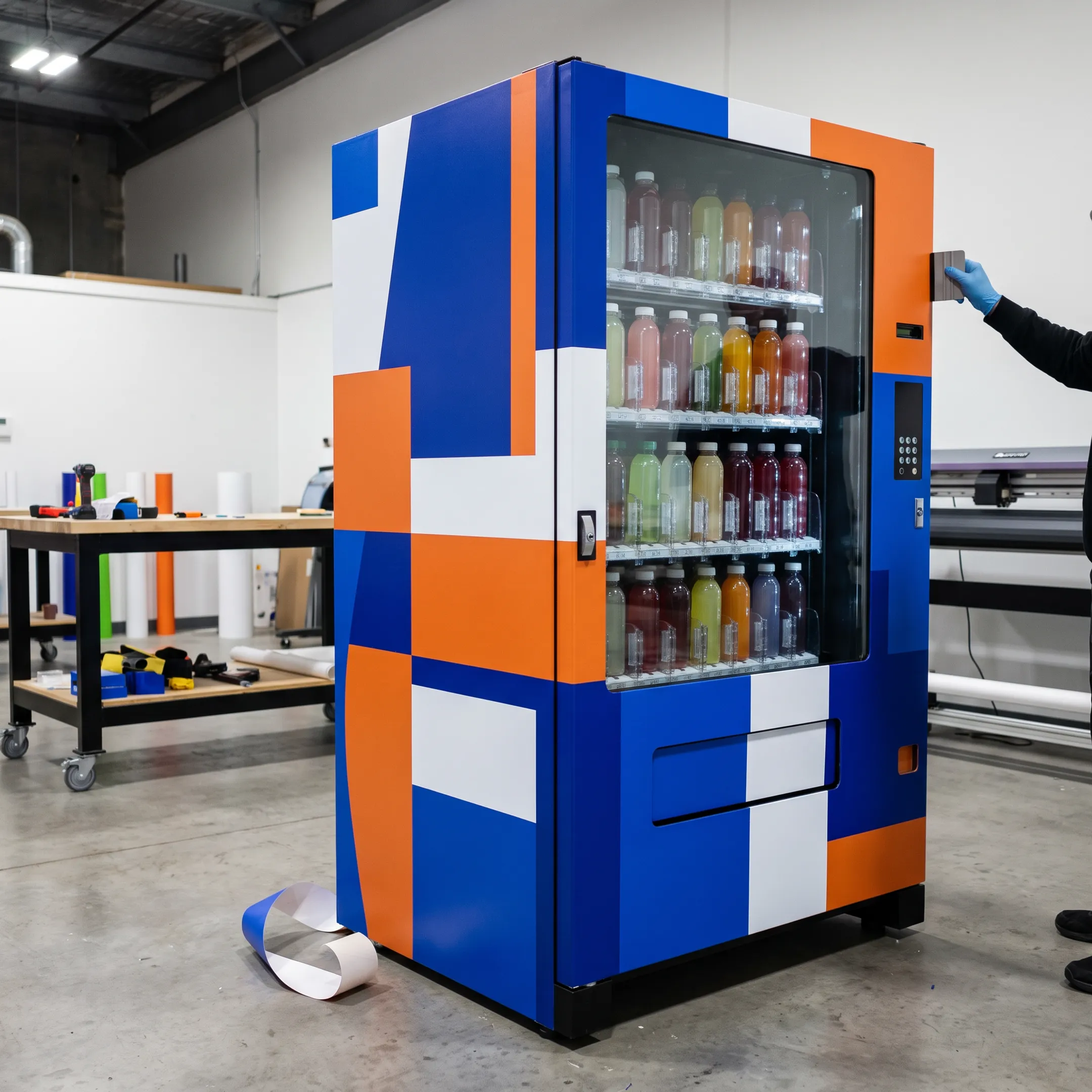 Branded vending machine with professionally applied custom wrap
