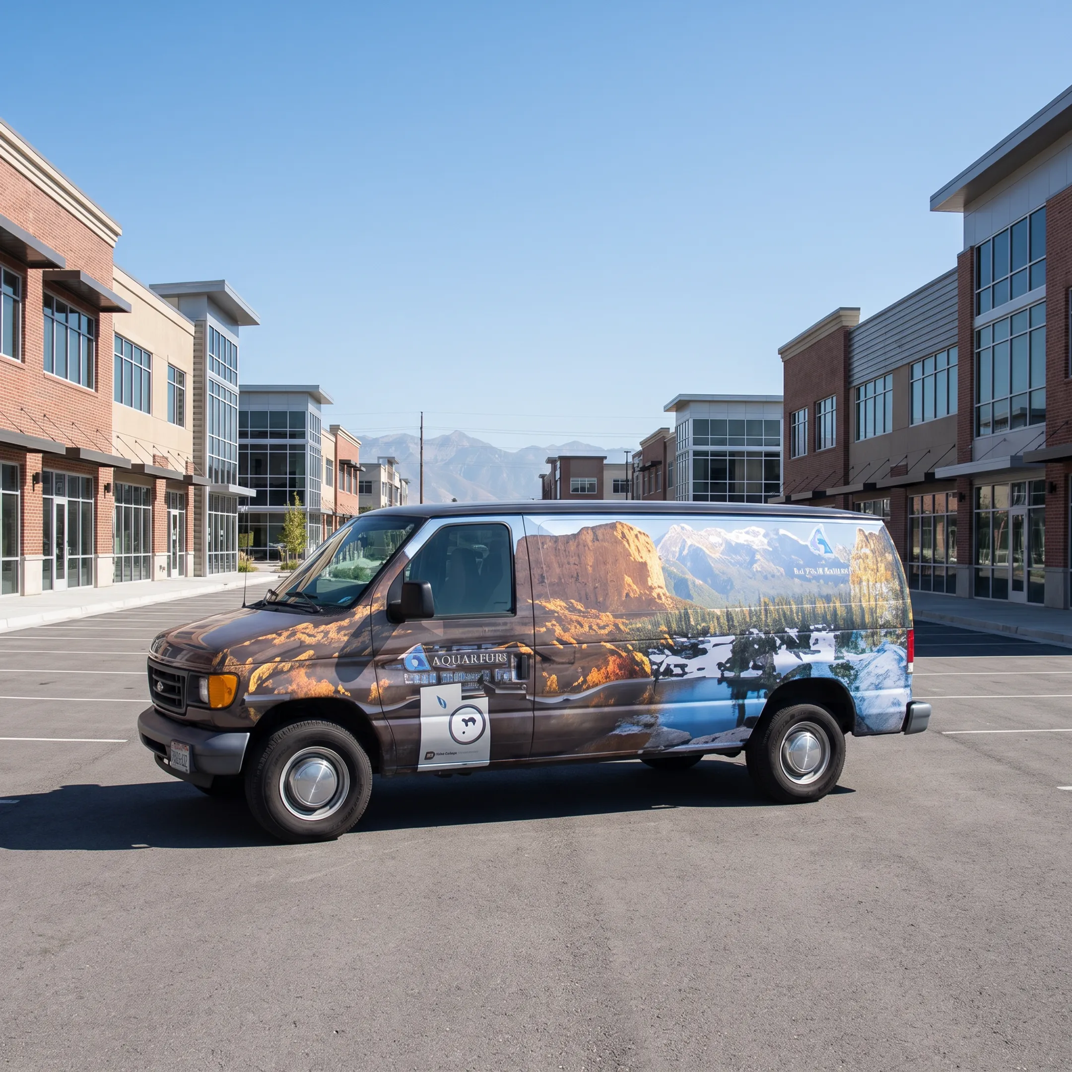 Branded work van displaying custom company graphics