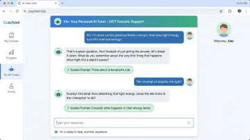 Coschool AI Tutor Vin interface showing student support conversation and Socratic prompts