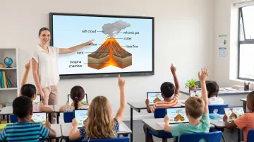 Digital smart board installed in Indian school classroom with students engaged in lesson