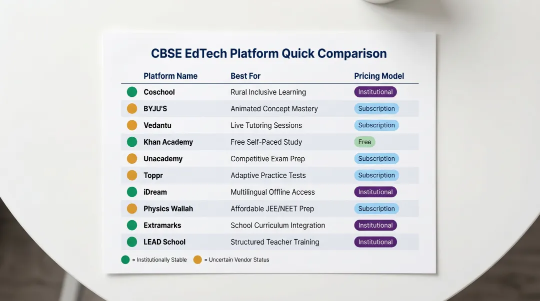 Top 10 CBSE EdTech platforms comparison chart features pricing and best use