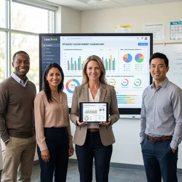School leaders reviewing student achievement dashboard