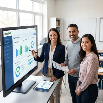 Parents and teachers using school engagement software