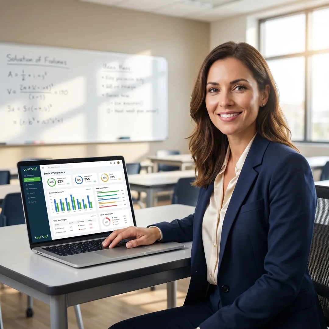 Teacher reviewing AI student performance dashboard