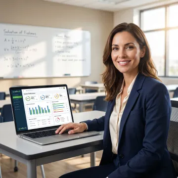 Teacher reviewing AI student performance dashboard