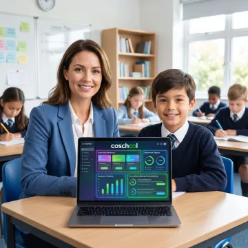 Teacher and student using education portal