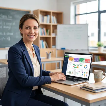 Teacher using an online portal dashboard