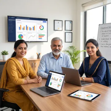 School leaders and teachers using a digital learning dashboard