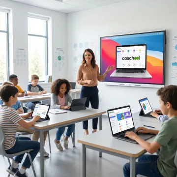 Teachers and students using smart classroom software