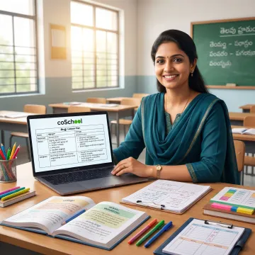 Teacher creating Telugu lesson plans with AI